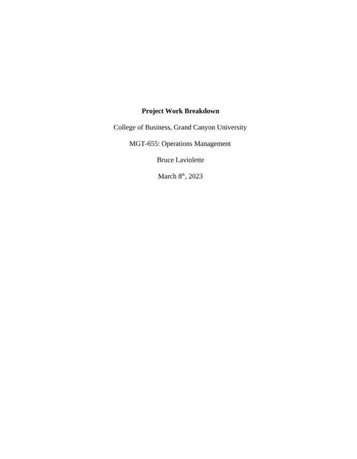 Work Breakdown for Project