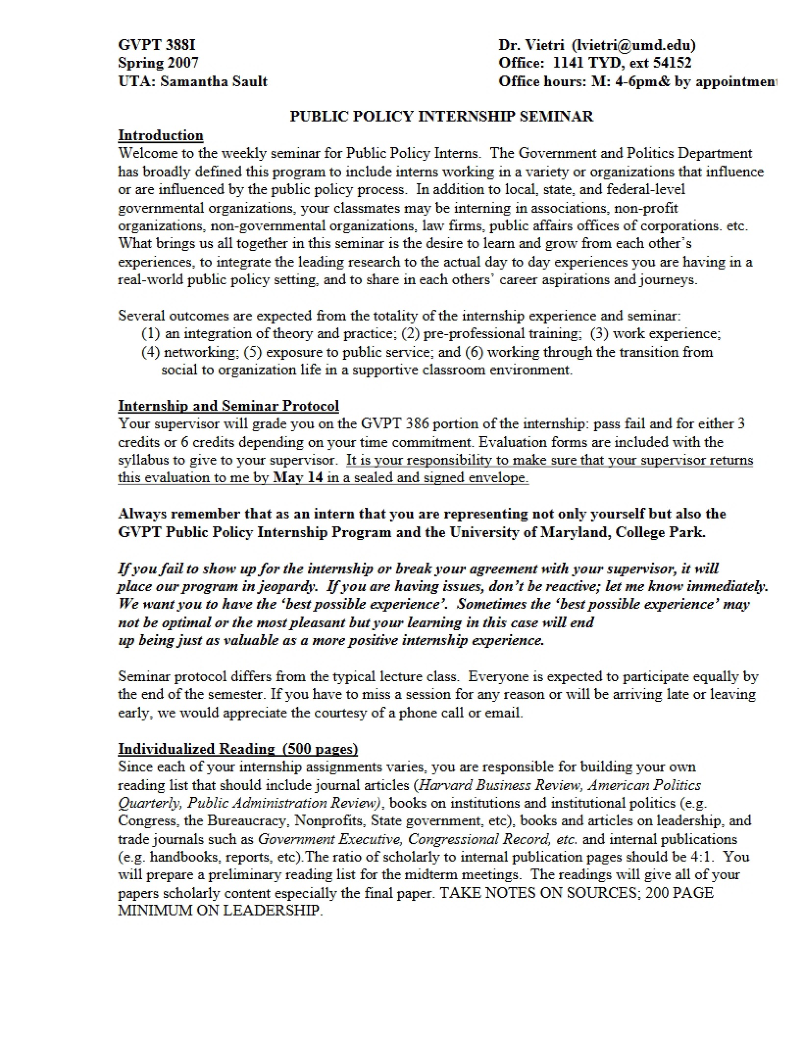 Internship Program Syllabus