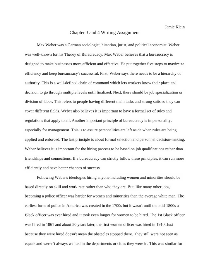 Writing Assignment for Chapters 3 and 4