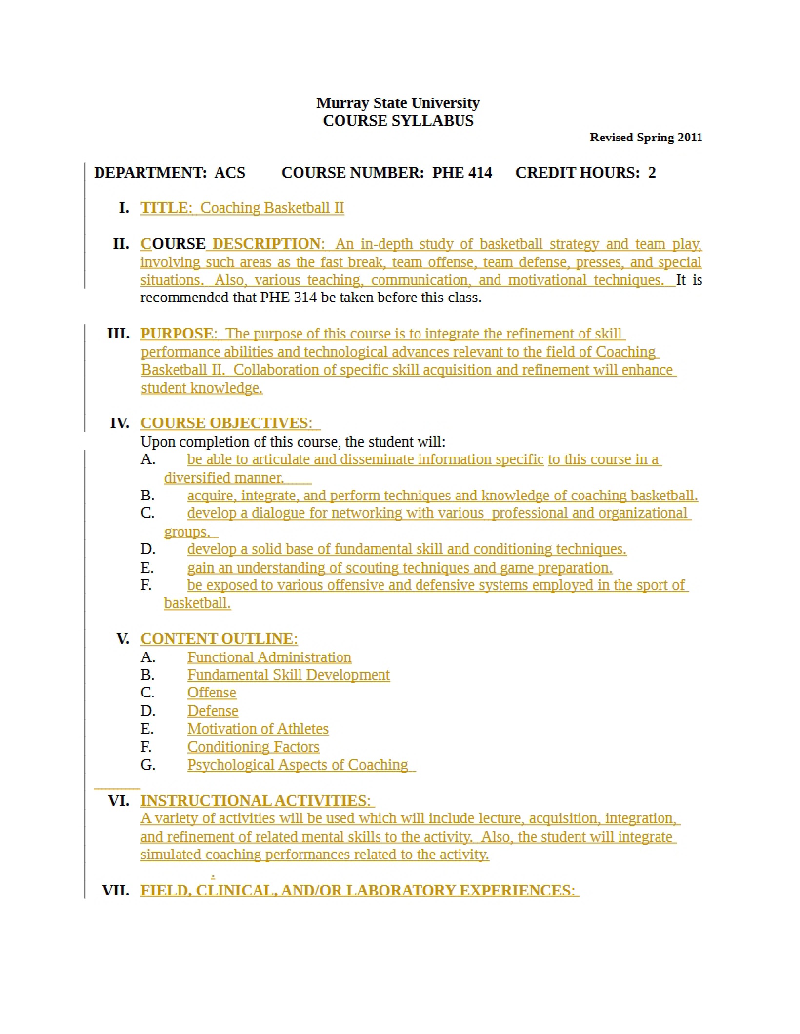 Syllabus - 3 Pages