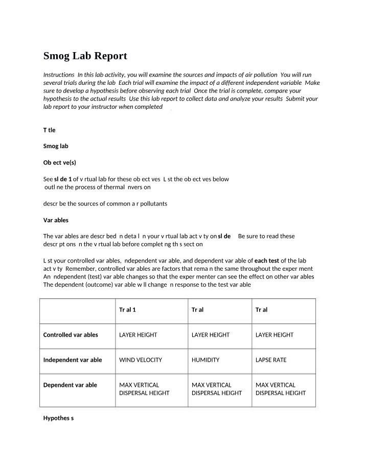 HOPE103 - Smog Lab Report