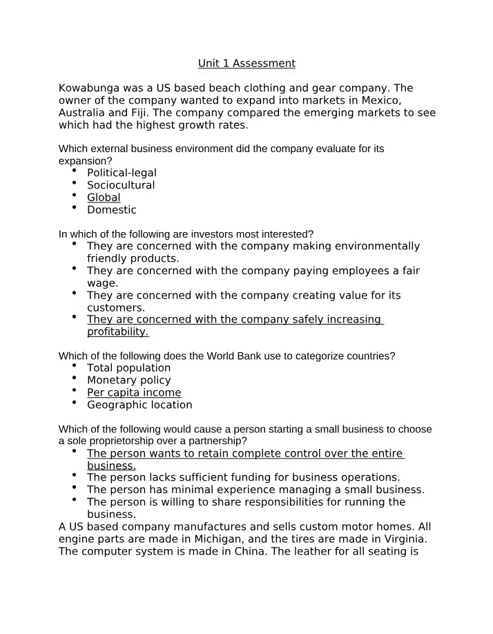 Assessment for Unit 1