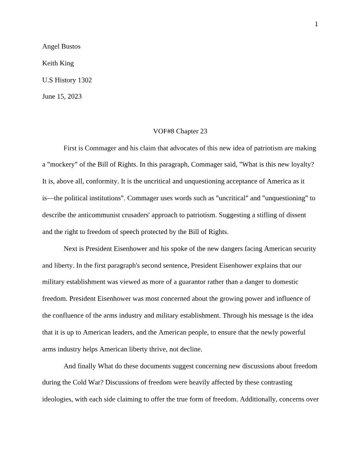 Patriotism and Freedom During the Cold War - Contrasting Views