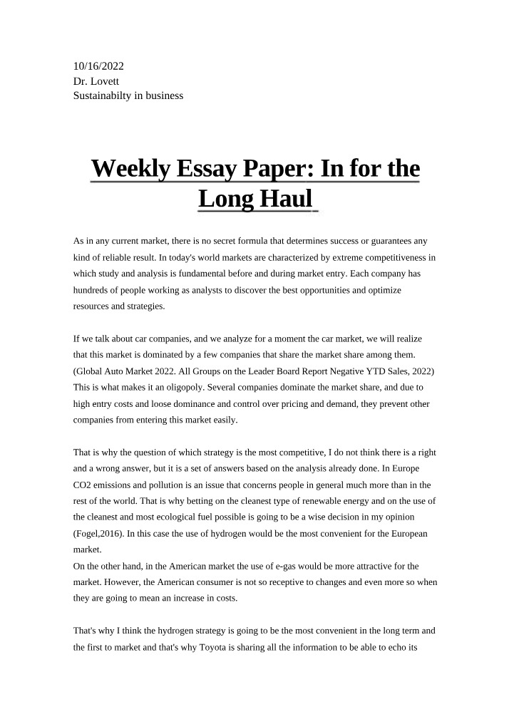 Weekly Essay - In for the Long Haul