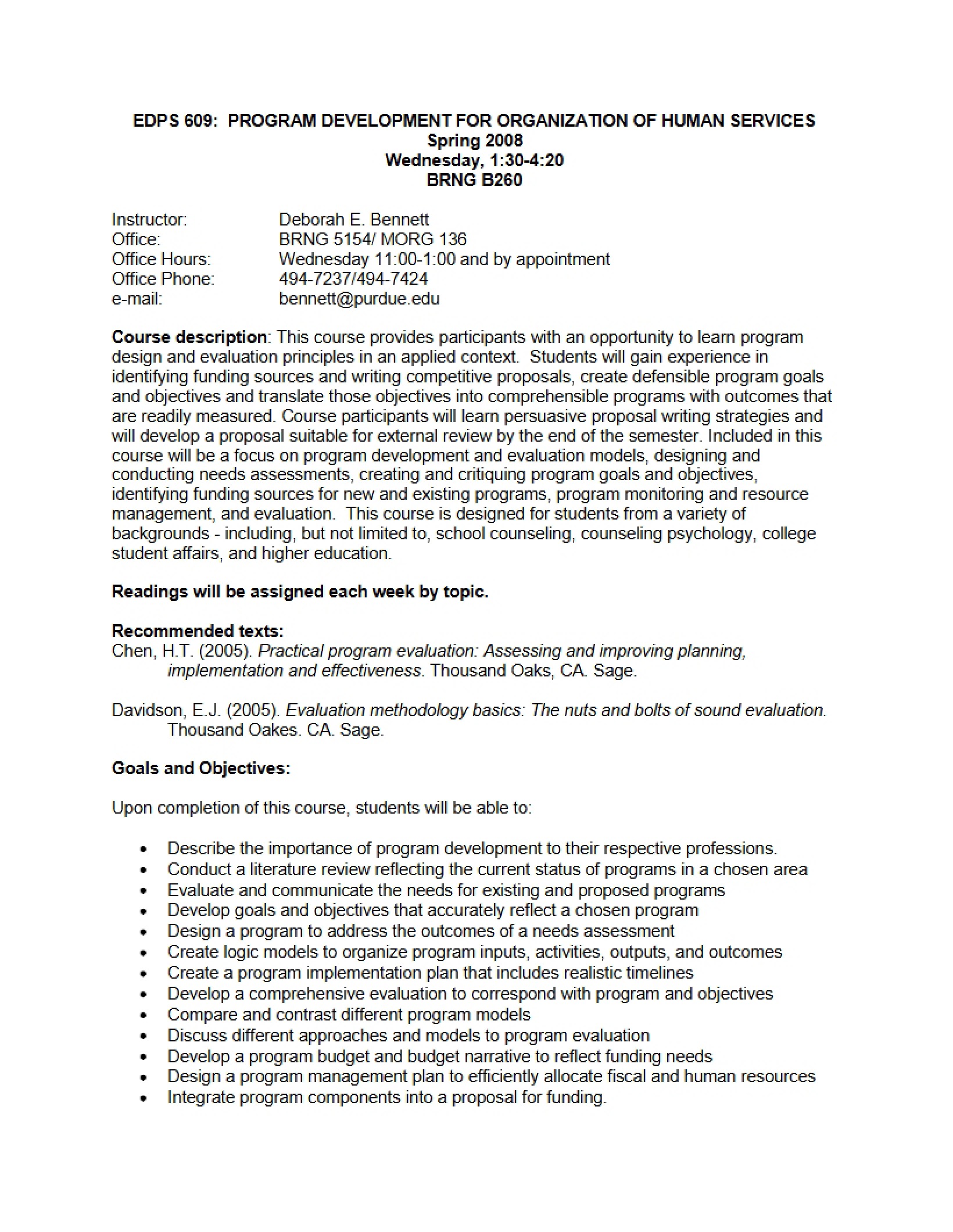 Syllabus - Program Development and Organization in Human Services