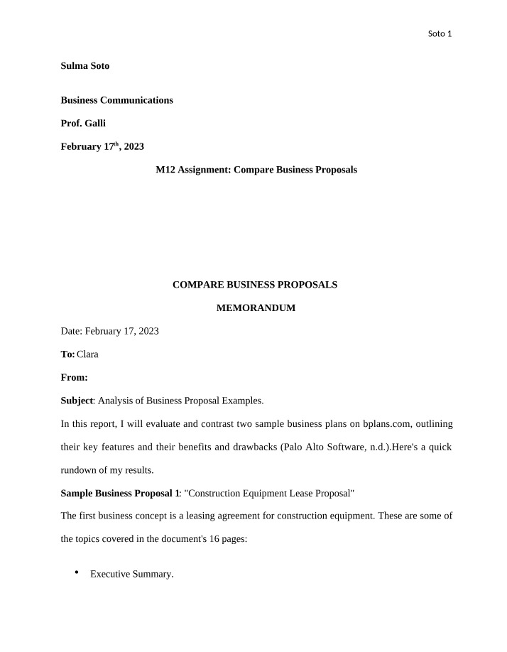 M12 - Comparing Business Proposals