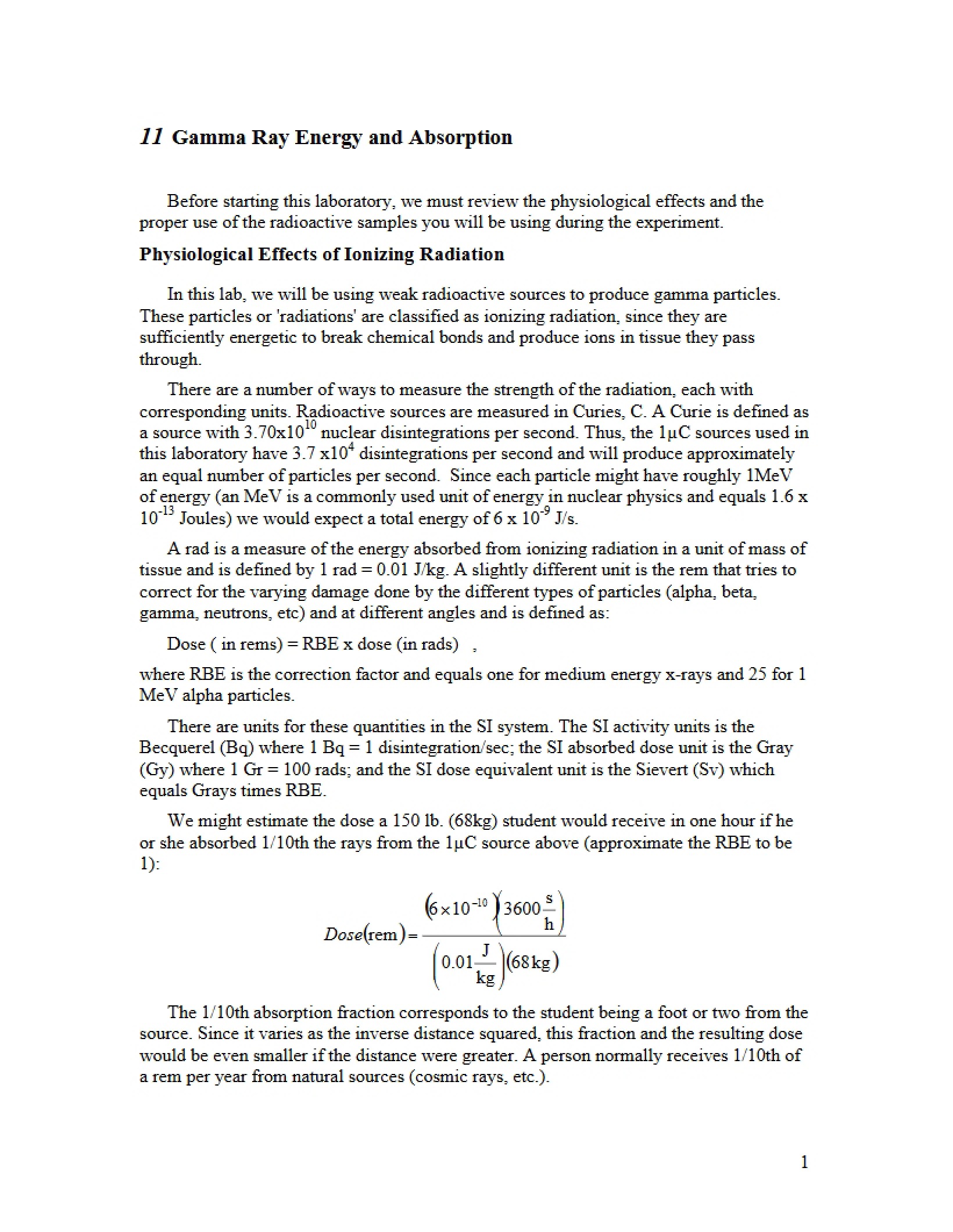 Absorption and Energy of Gamma Rays