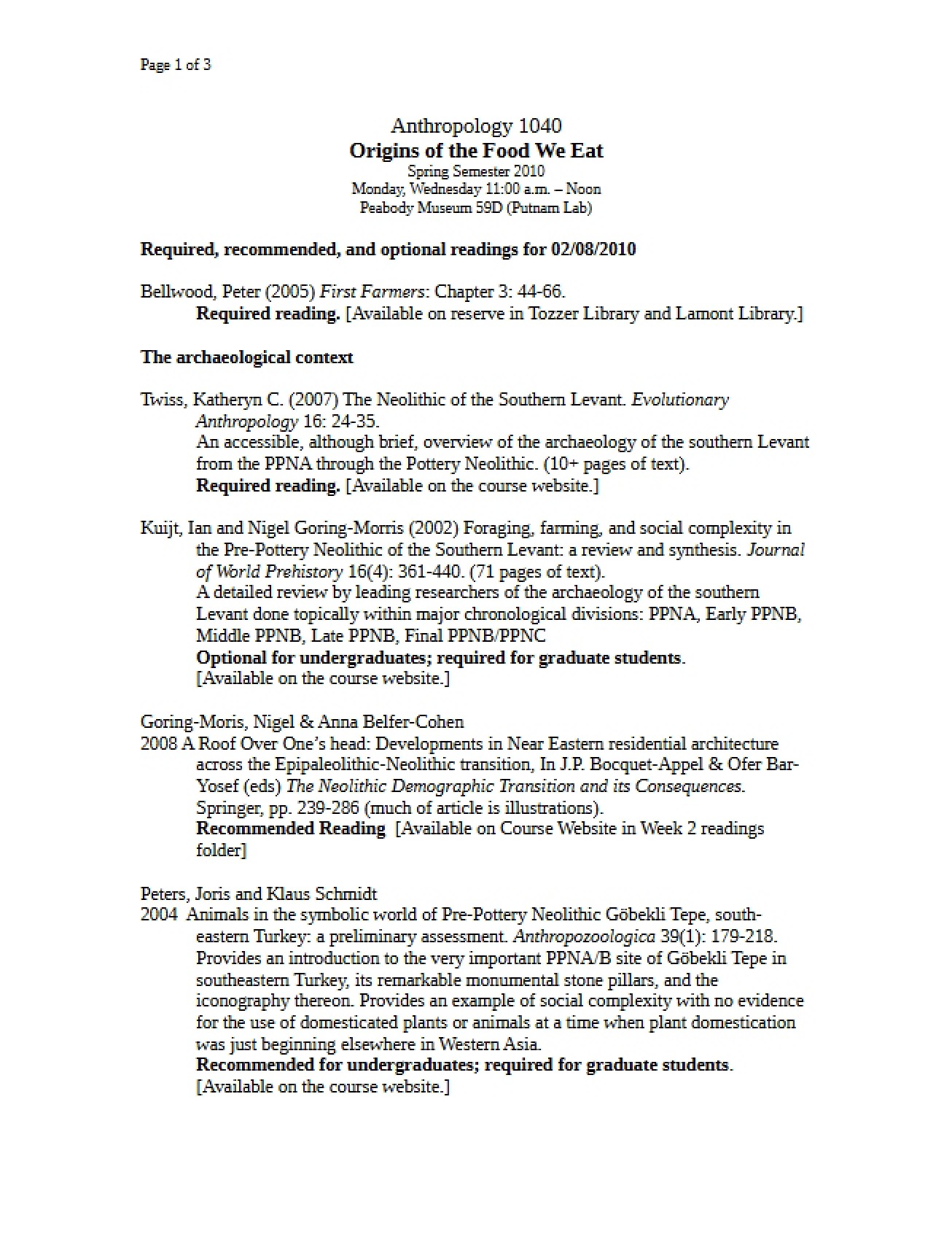 Reading Materials on the Origins of Food