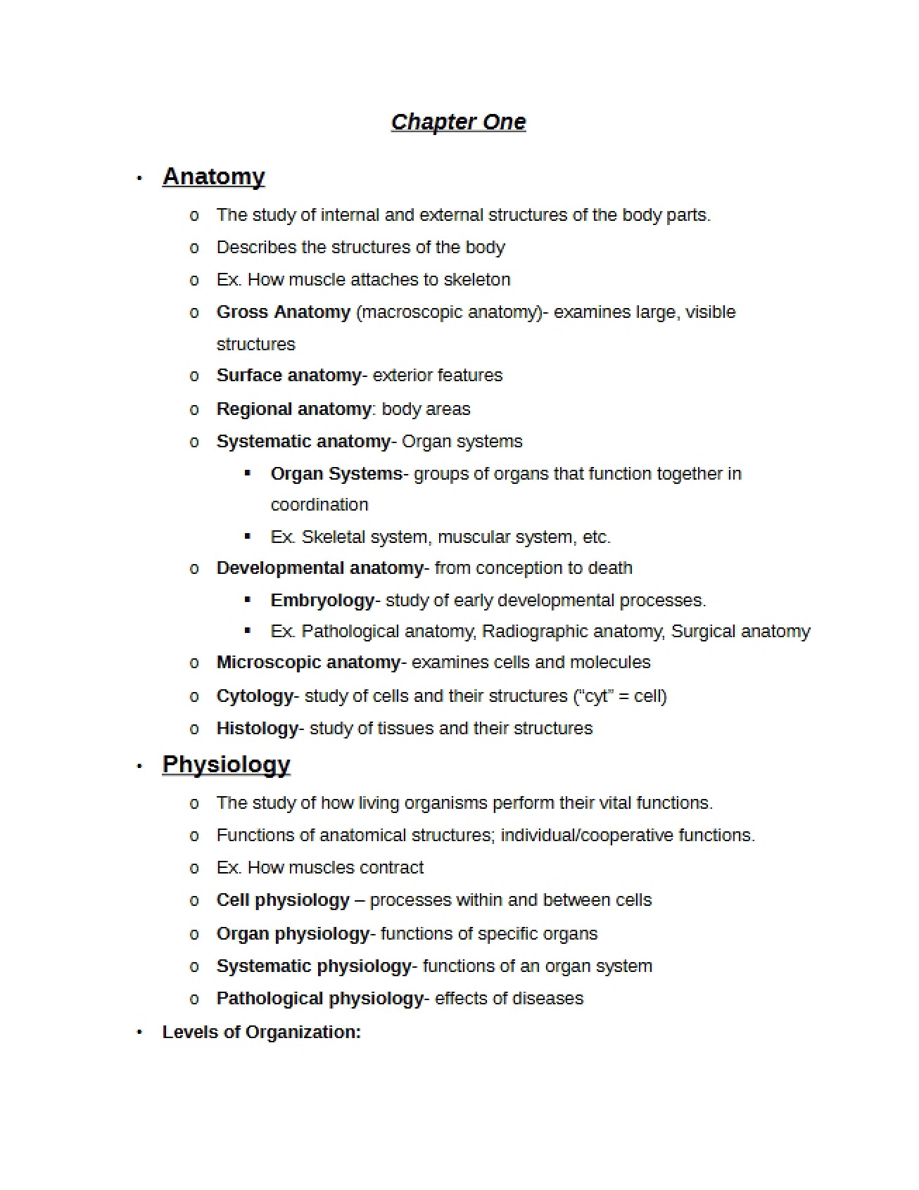 First Chapter of Anatomy and Physiology I