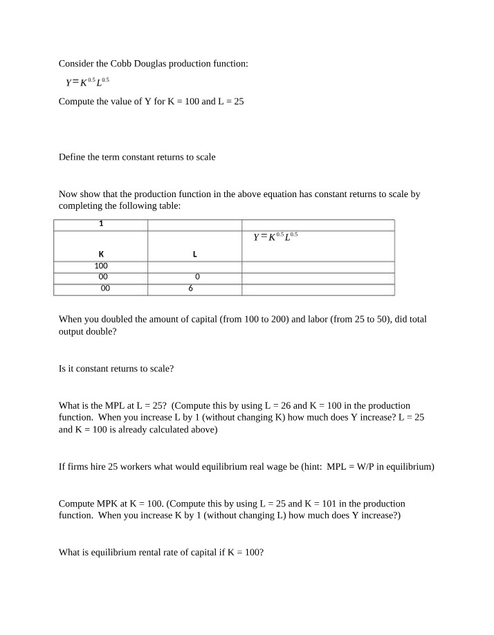 Worksheet on Cobb Douglas