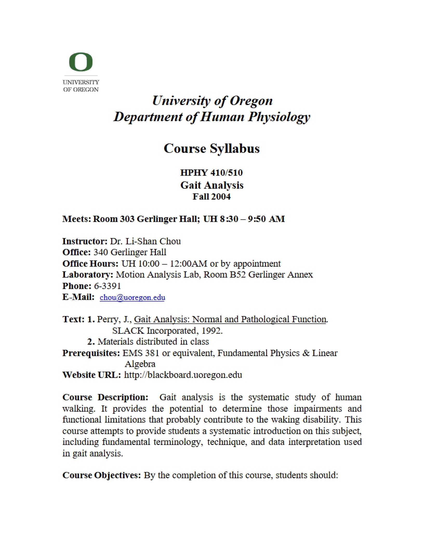 Fatigue Physiology Syllabus