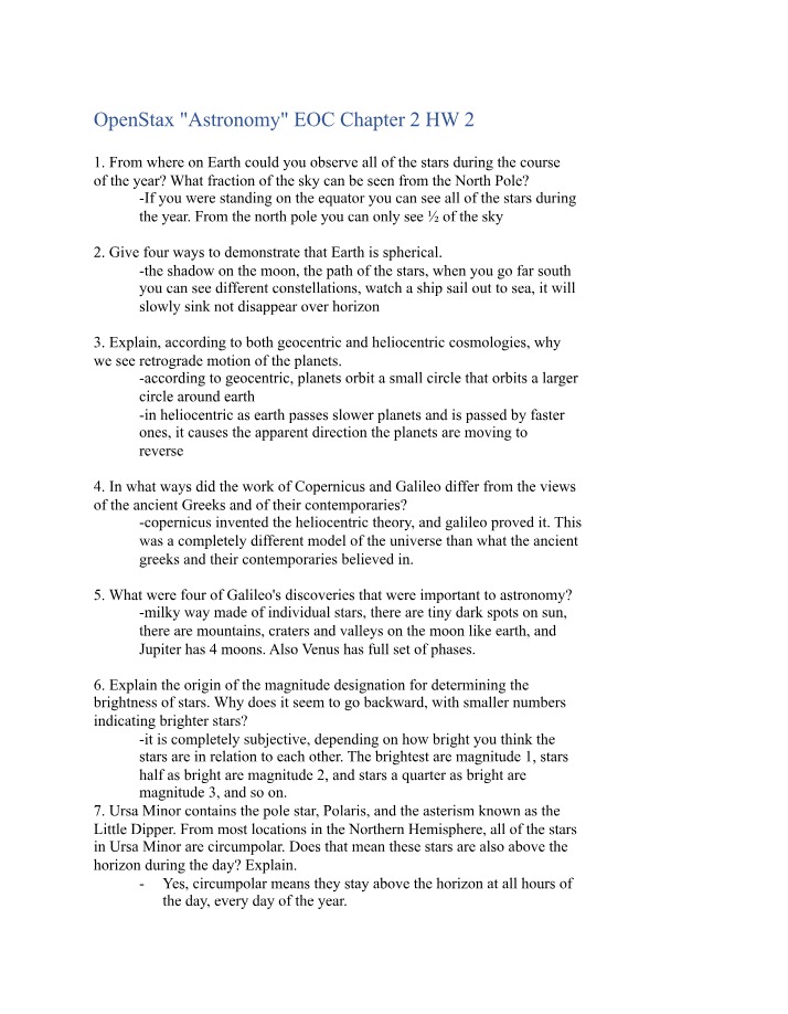 Homework 2 for Astronomy Chapter 2
