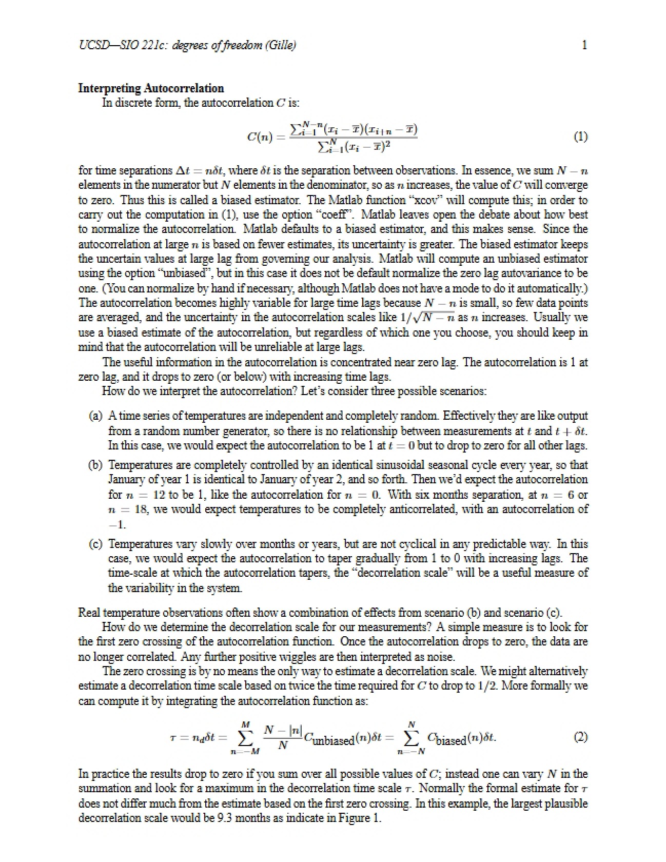 Autocorrelation Interpretation in Oceanography