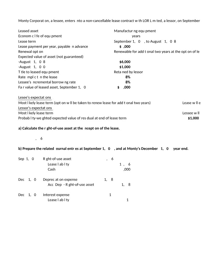 Right-of-Use Asset Calculation and Lease Journal Entries