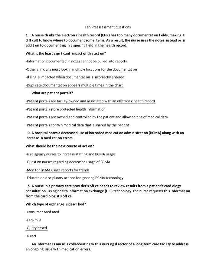 EHR Preassessment Questions - Impact of Using Notes