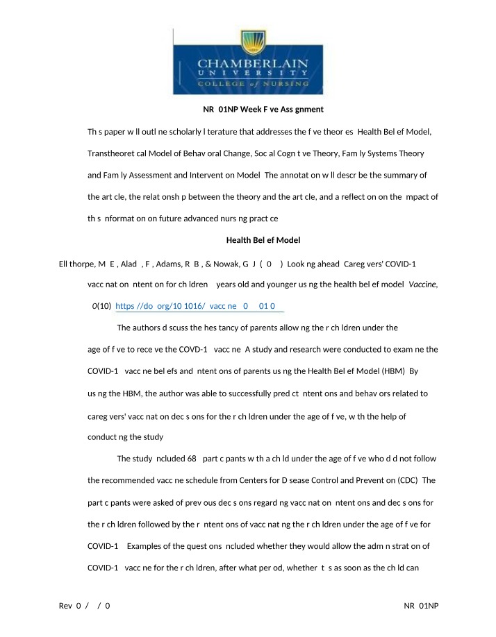 Scholarly Literature - Health Belief Model and Transtheoretical