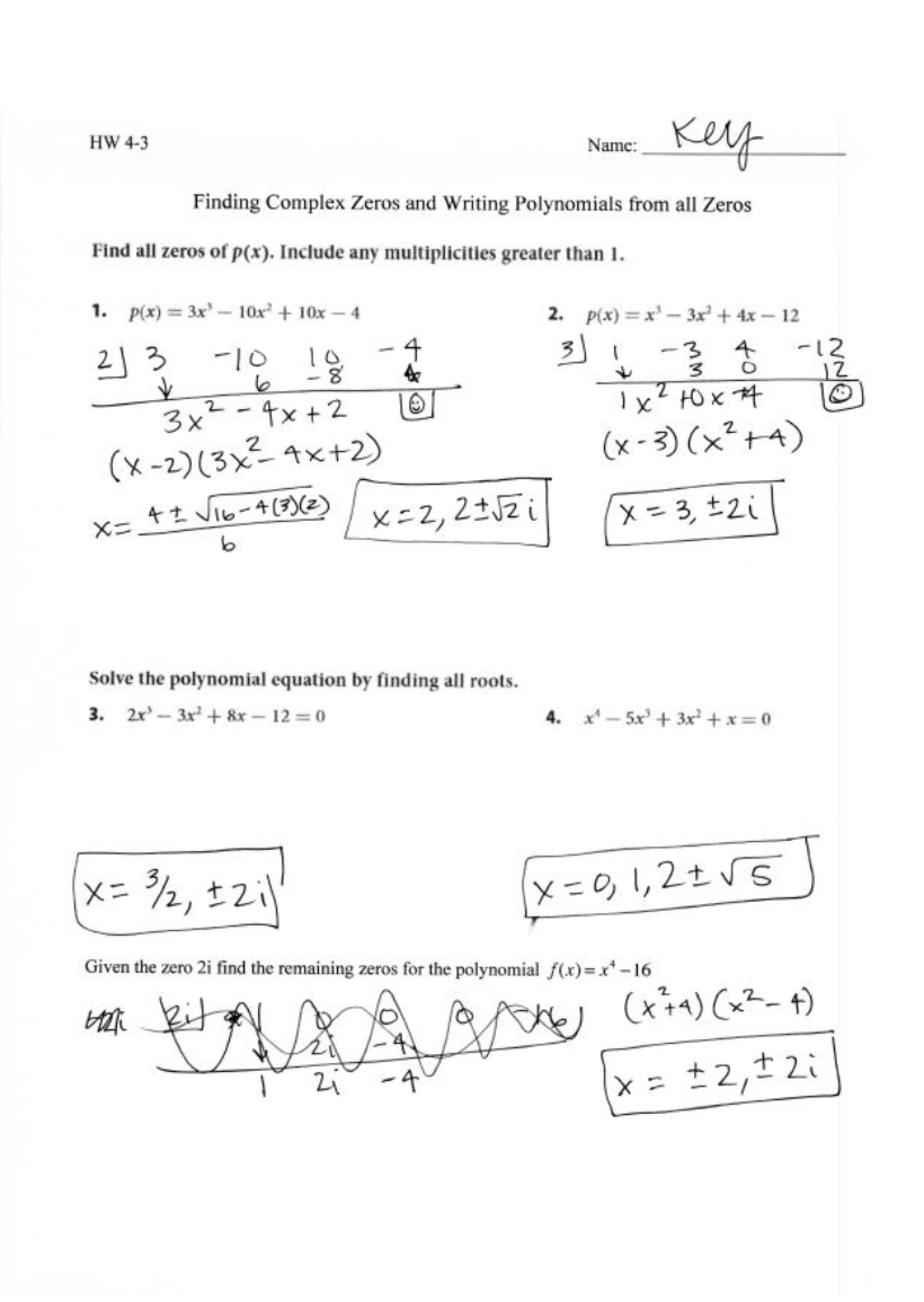 Writing Polynomials and Finding Complex Zeros