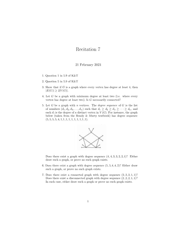 Graph Theory - Degree Sequences and Connectivity