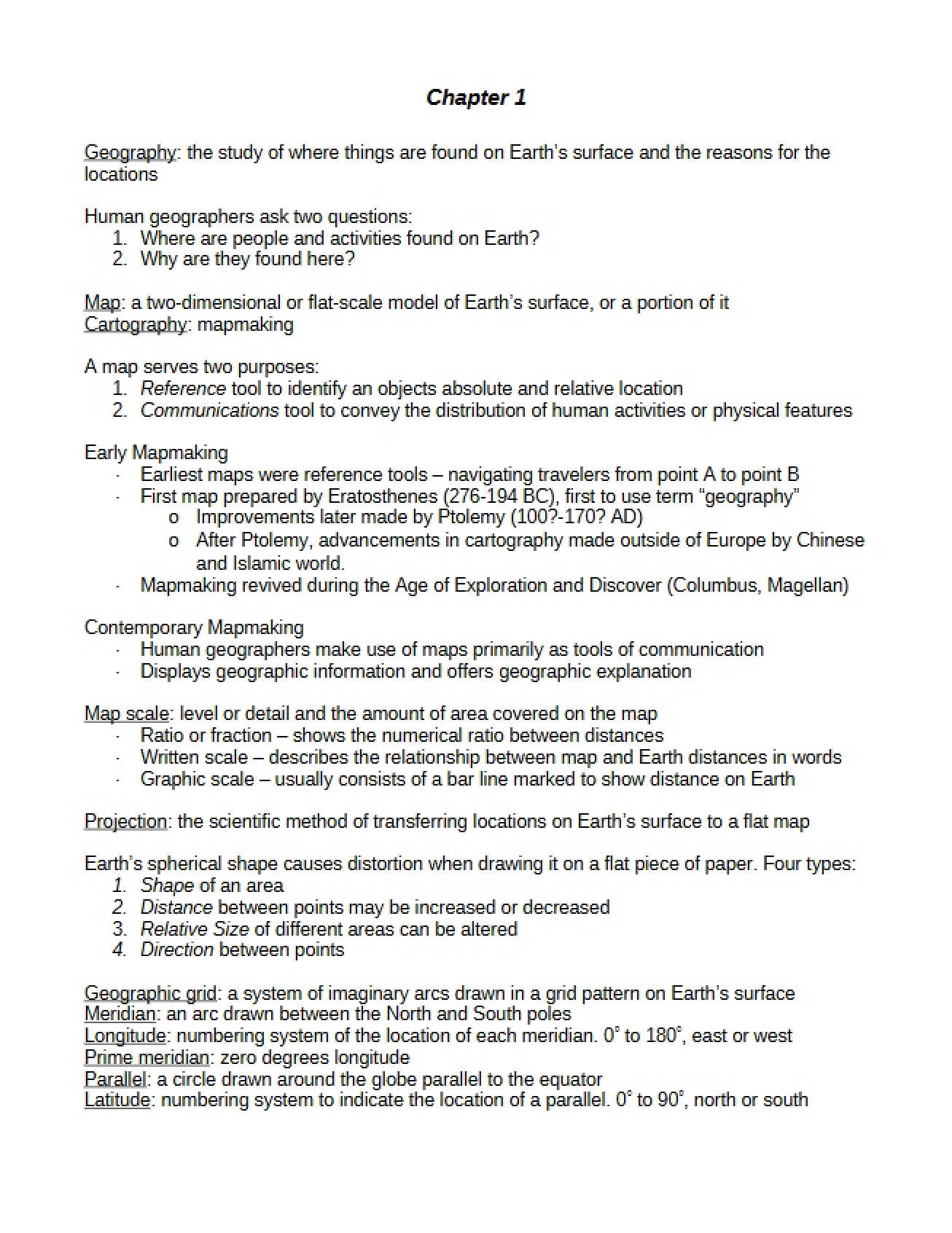 Human Geography First Chapter Concepts