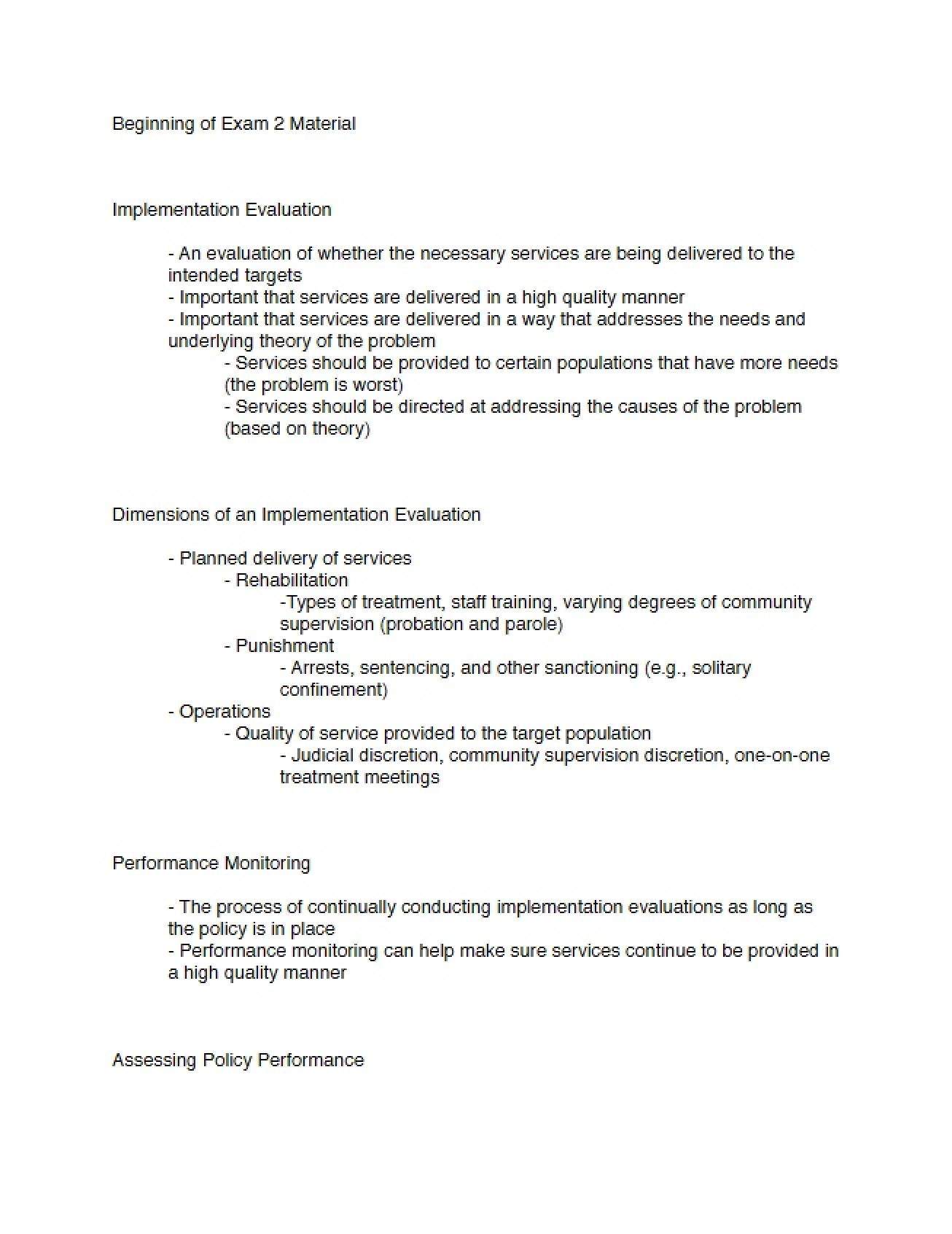 Evaluation of Implementation - Part Seven