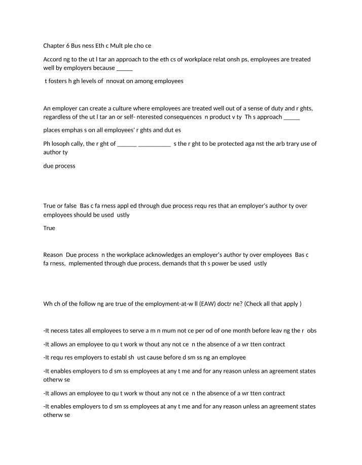 Chapter 6 Business Ethics - Multiple Choice