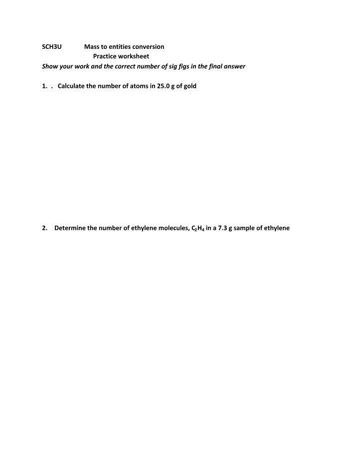 Worksheet on Mass to Entities Conversion