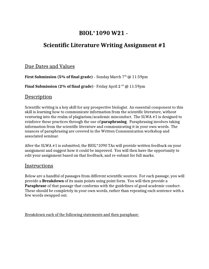 Writing Assignment 1 - Scientific Literature