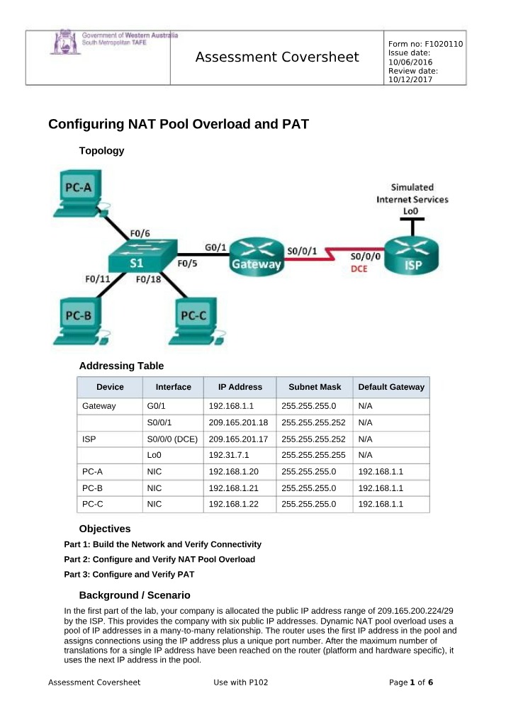 NAT Pool Overload and PAT Configuration