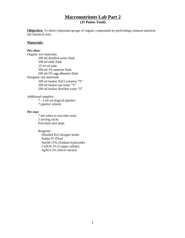 Macronutrients Lab Part 2 - Detecting Lipids and Proteins