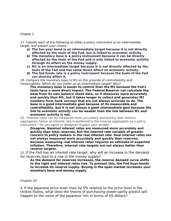 Policy Instruments vs Intermediate Targets - Chapter