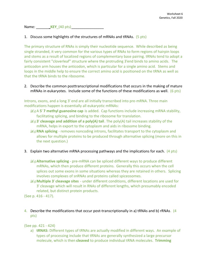 Genetics Worksheet 6