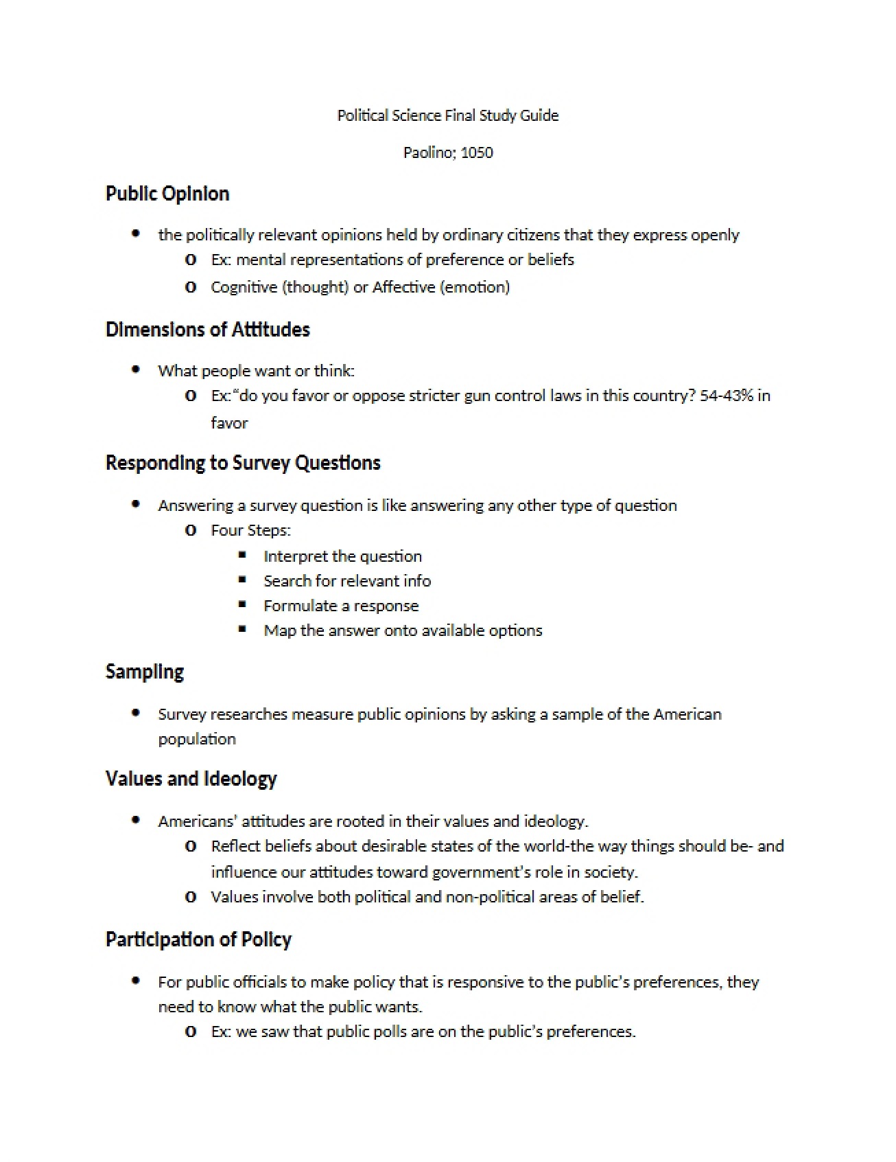 Study Guide for Final