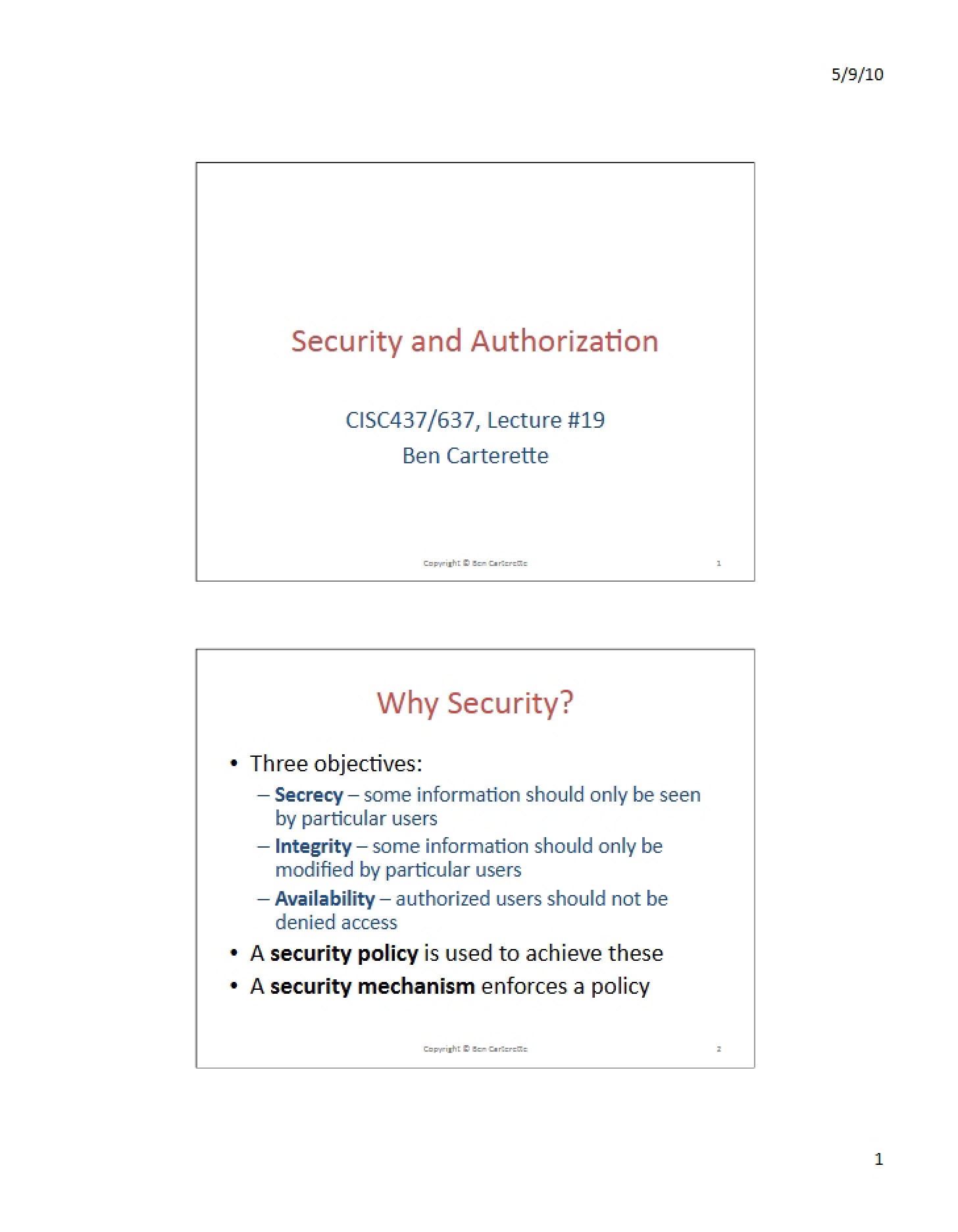 Authorization and Security