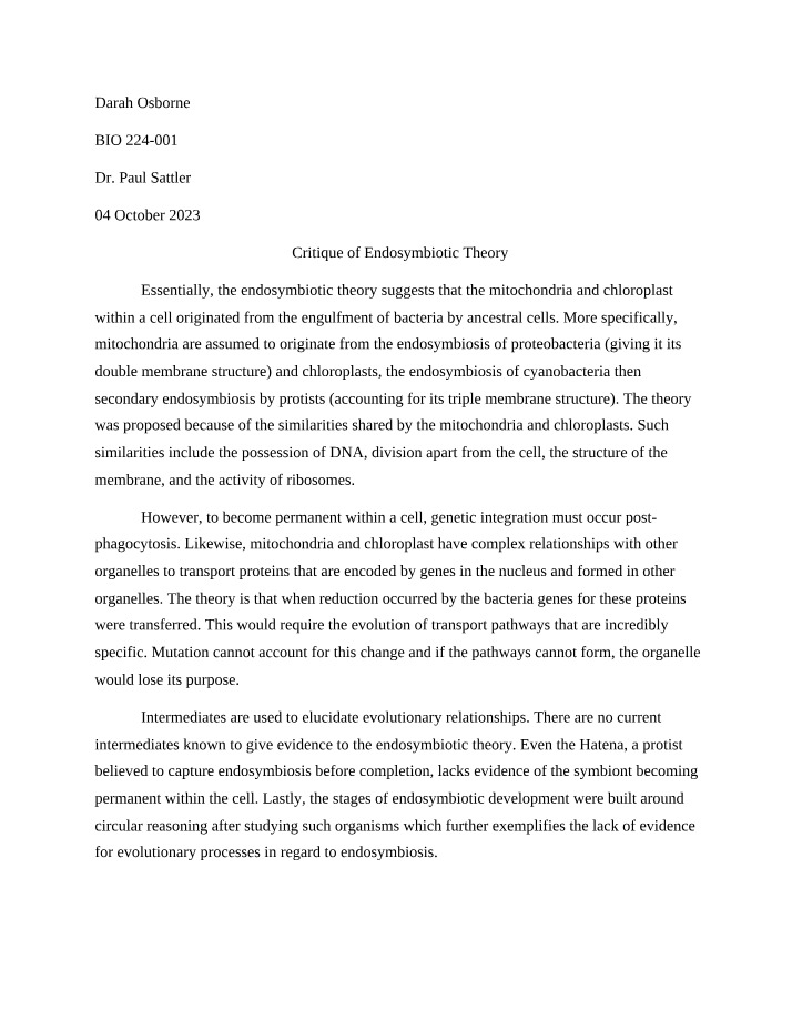 Endosymbiotic Theory Critique - Examining Origins