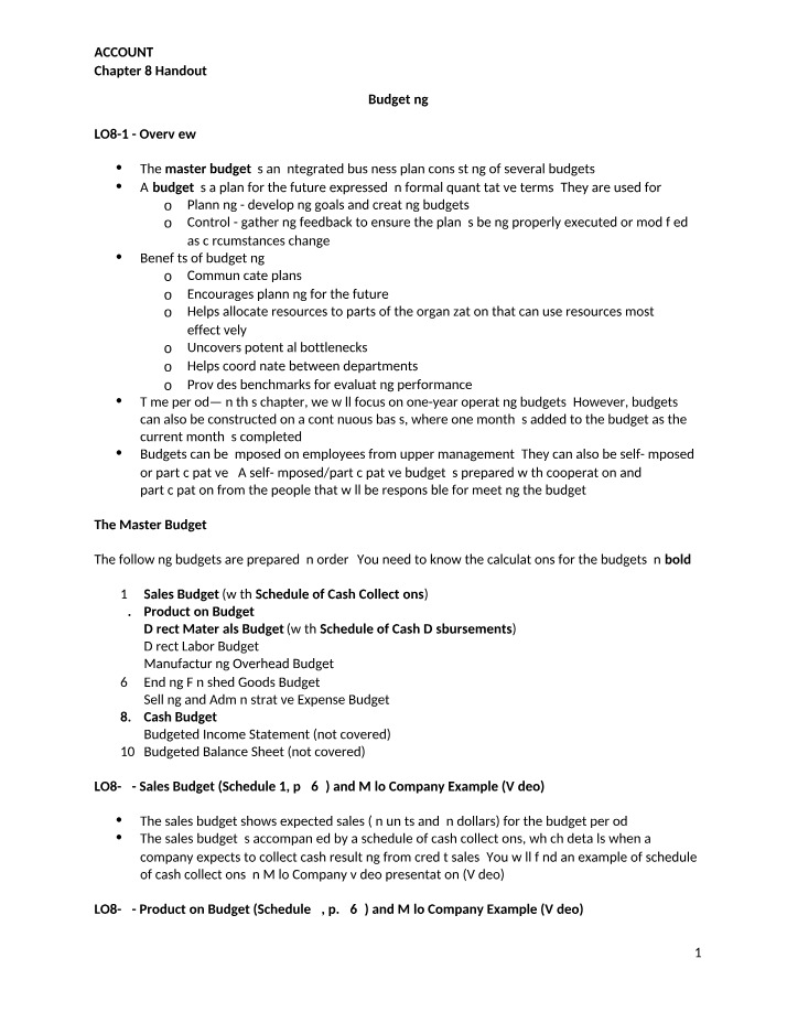 Handout for Chapter 8