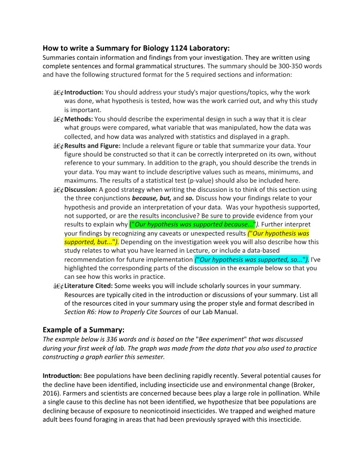 Writing a Lab Summary