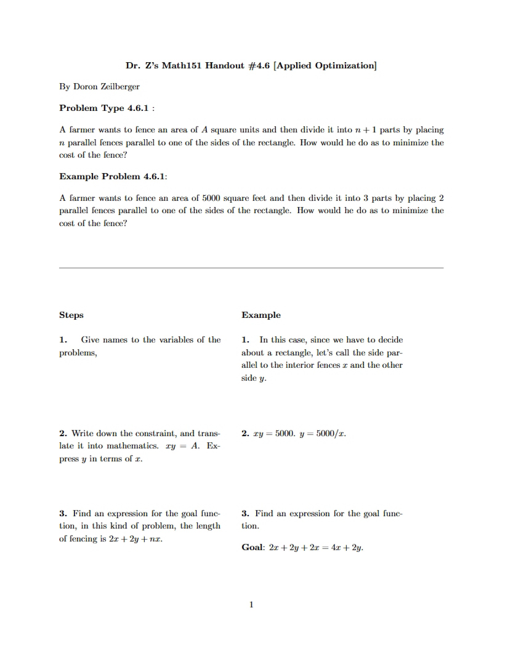 Handout for Calculus I