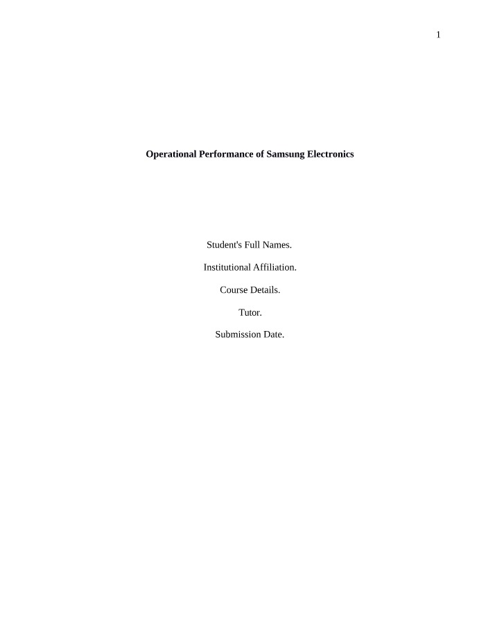 Operational Performance Analysis of Samsung Electronics