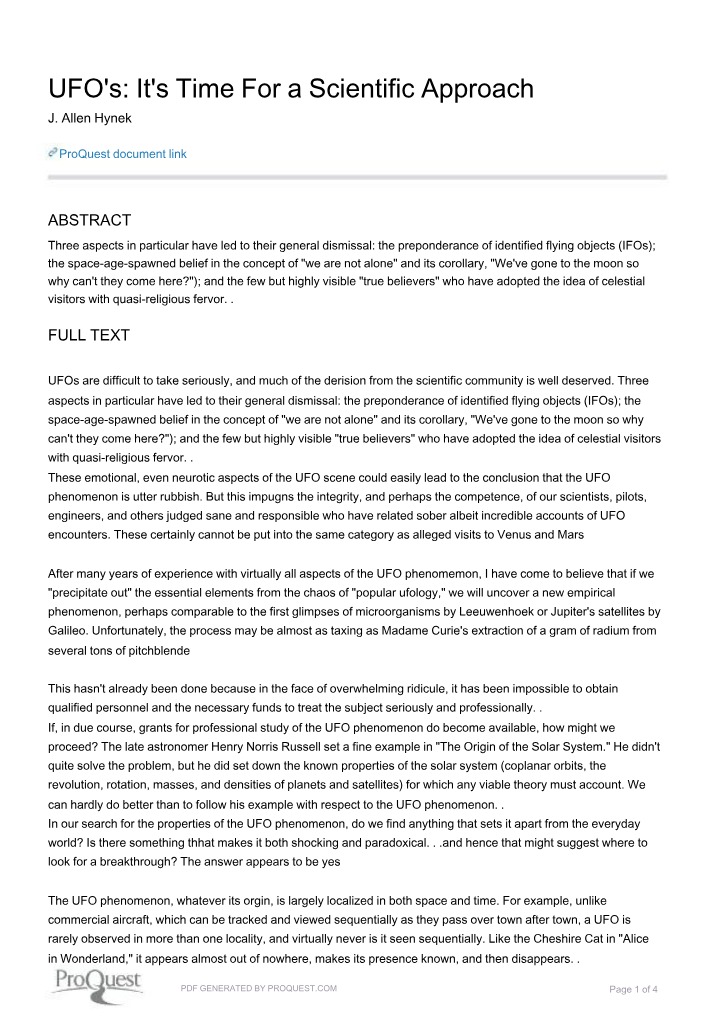 Scientific Approach to UFOs