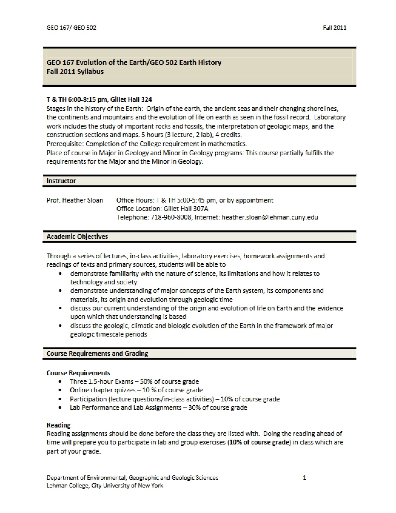 Earth Evolution Course Syllabus