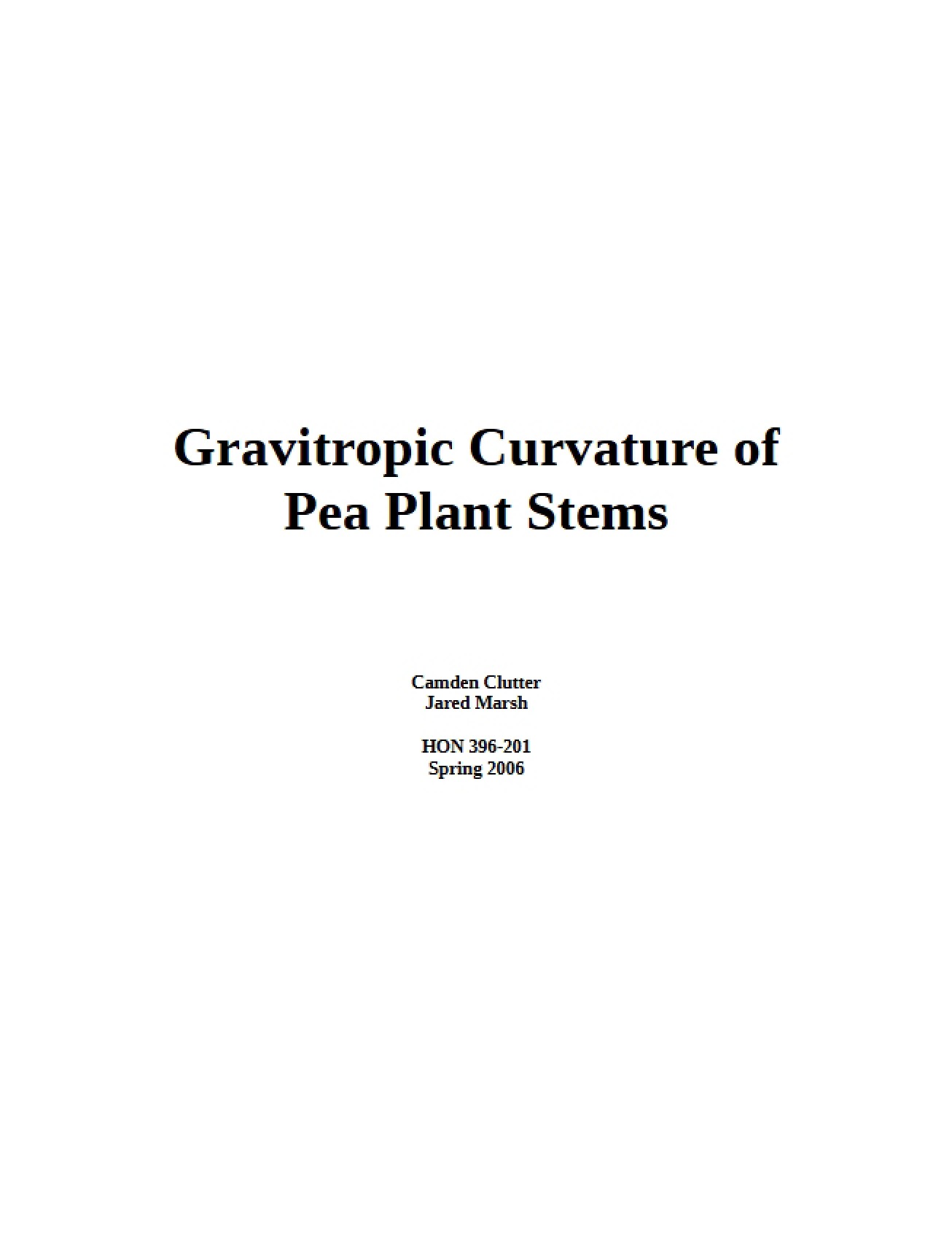 Pea Plant Stems Gravitropic Curvature