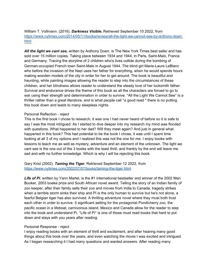 Book Reviews and Reflections on Popular Novels