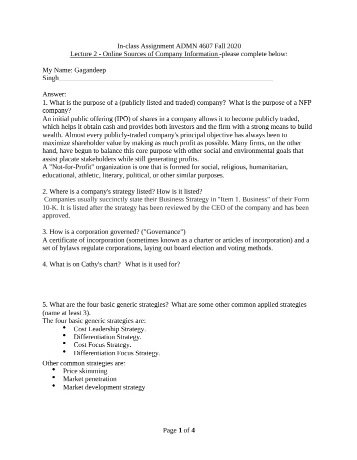 Assignment on Online Company Information Sources