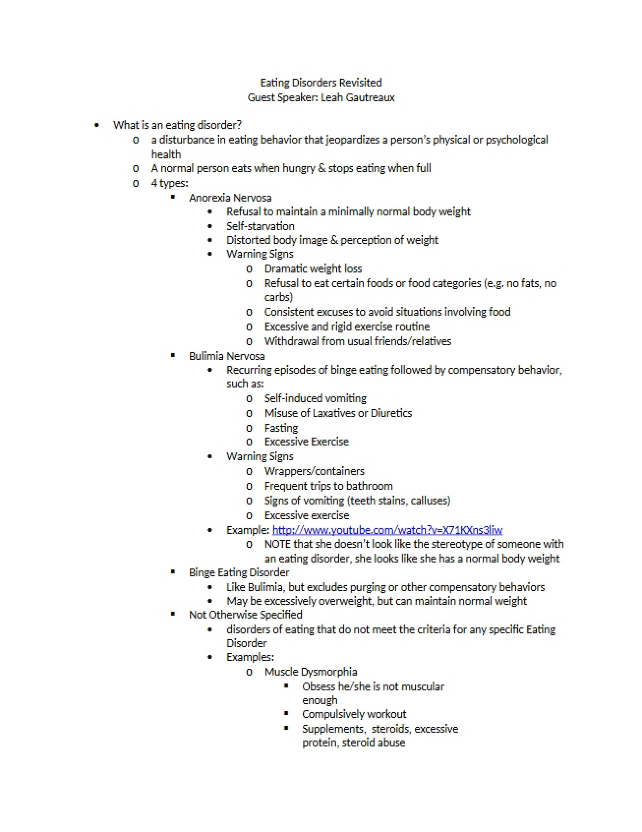Re-examination of Eating Disorders