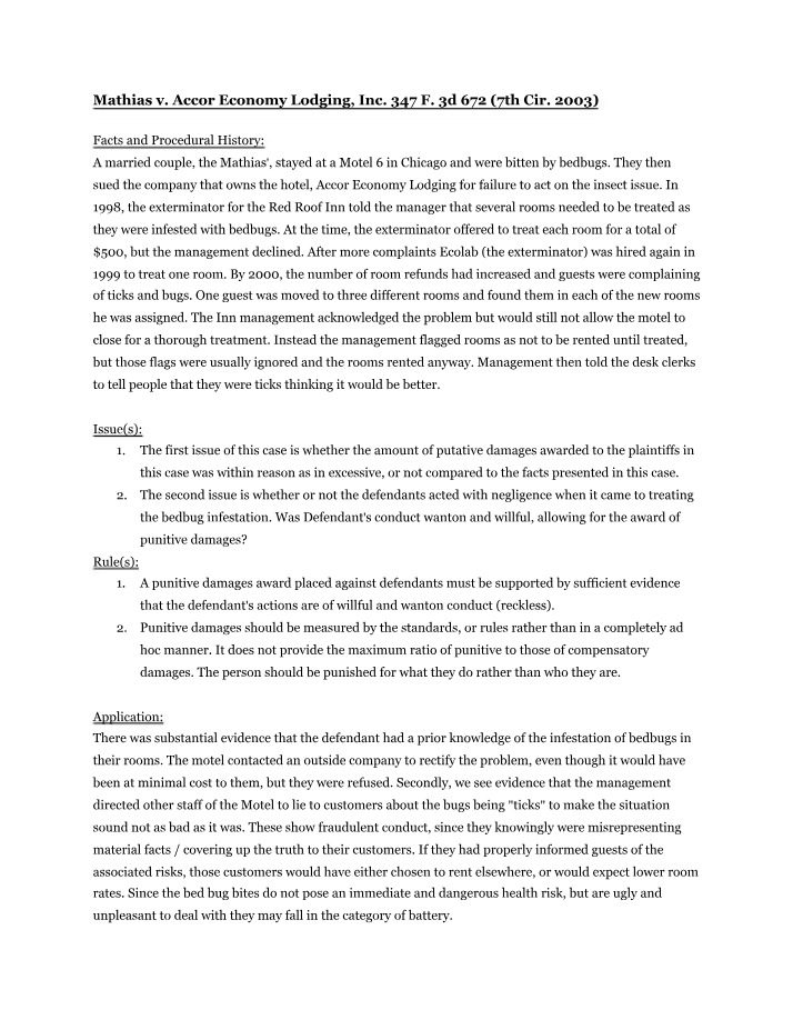 Mathias v. Accor Economy Lodging, Inc. (2003)