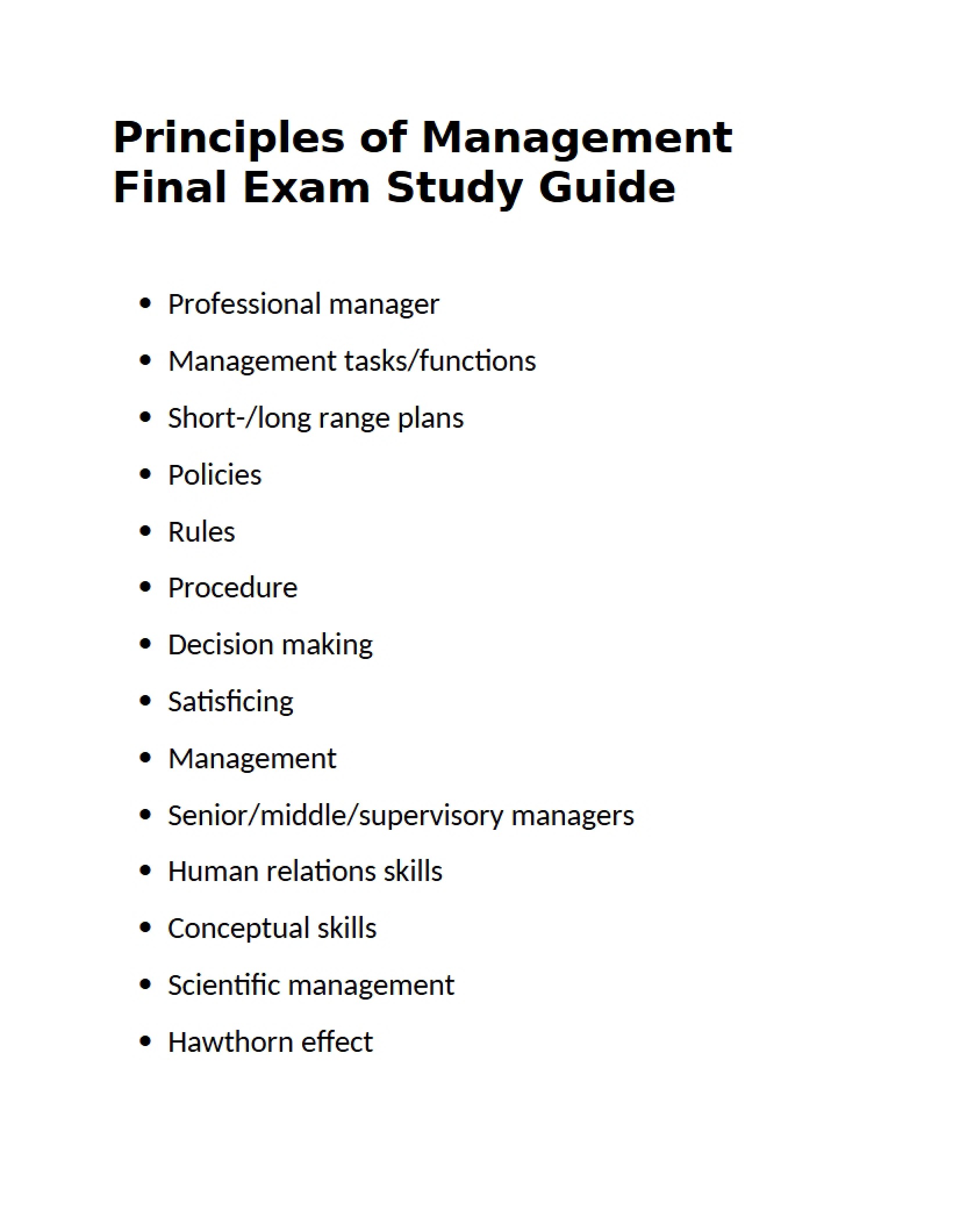 Management Final Exam Guide