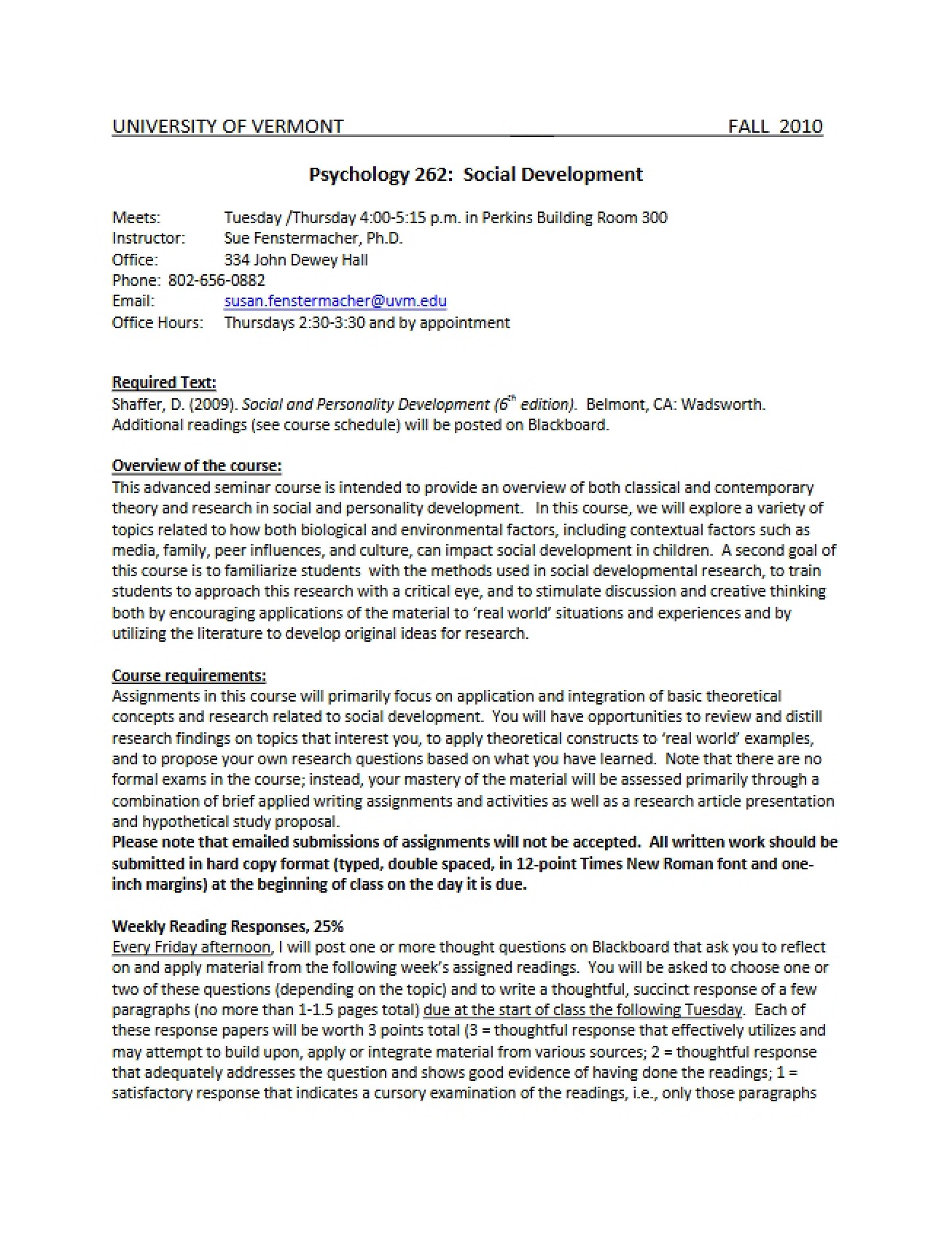 Social Development Course Syllabus