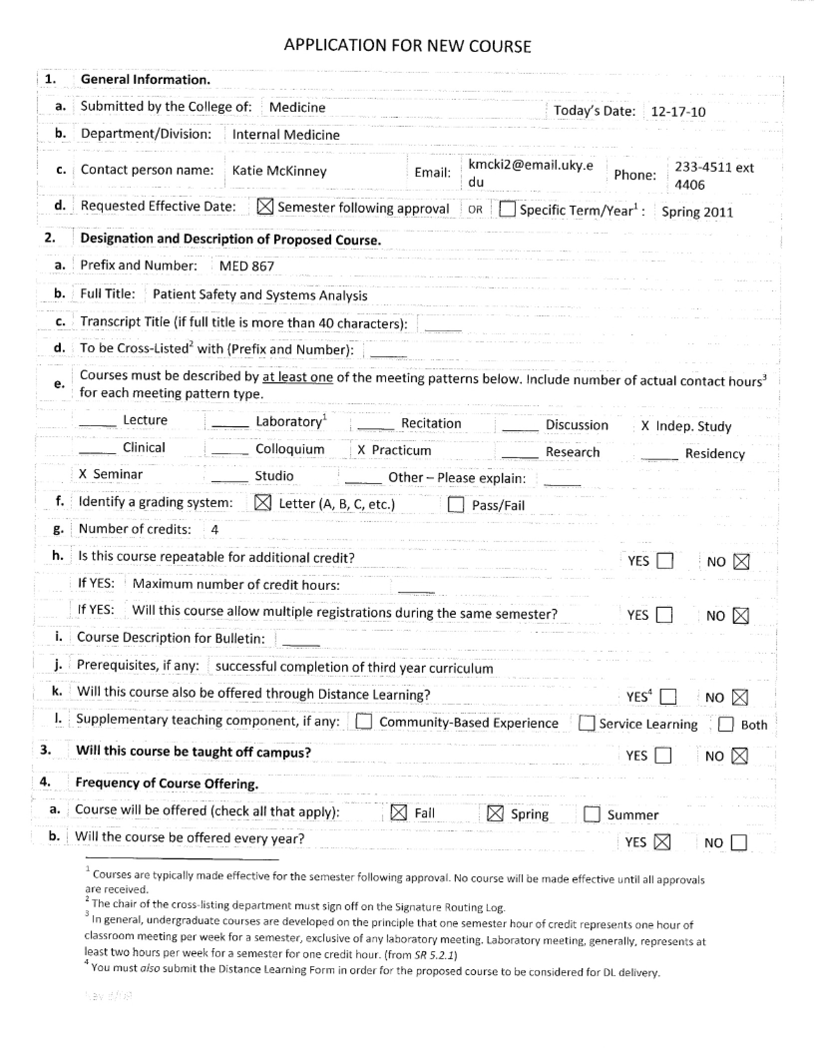 New Course Application