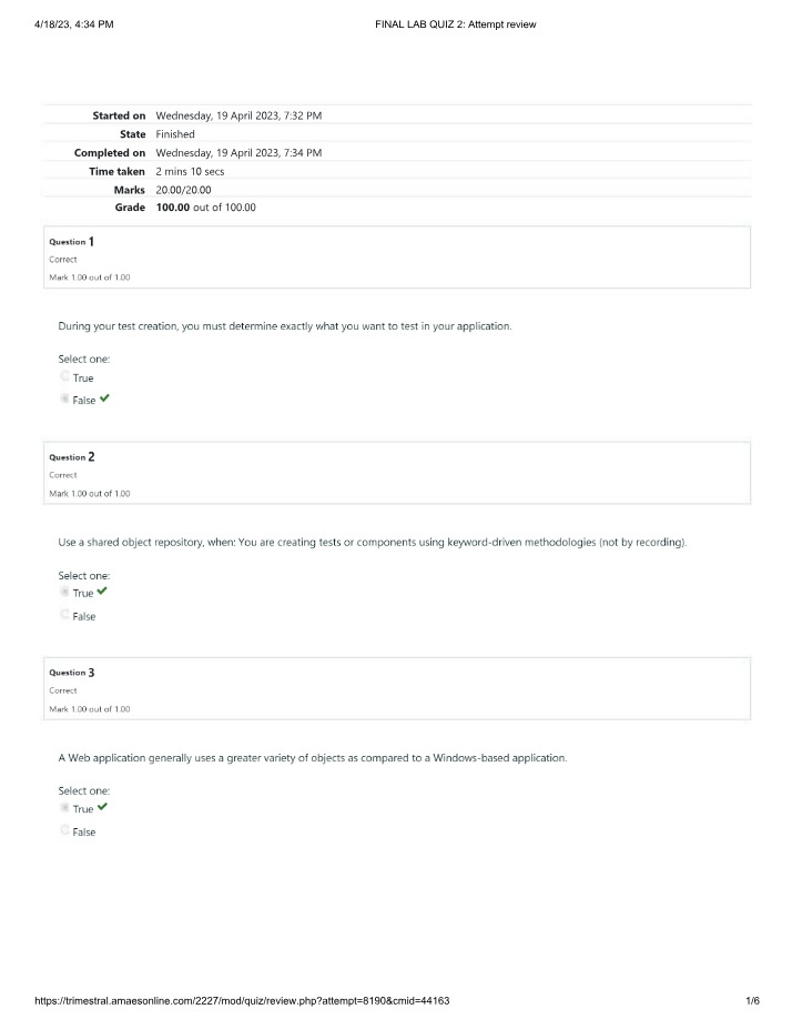 Review for UFT Lab Quiz 2