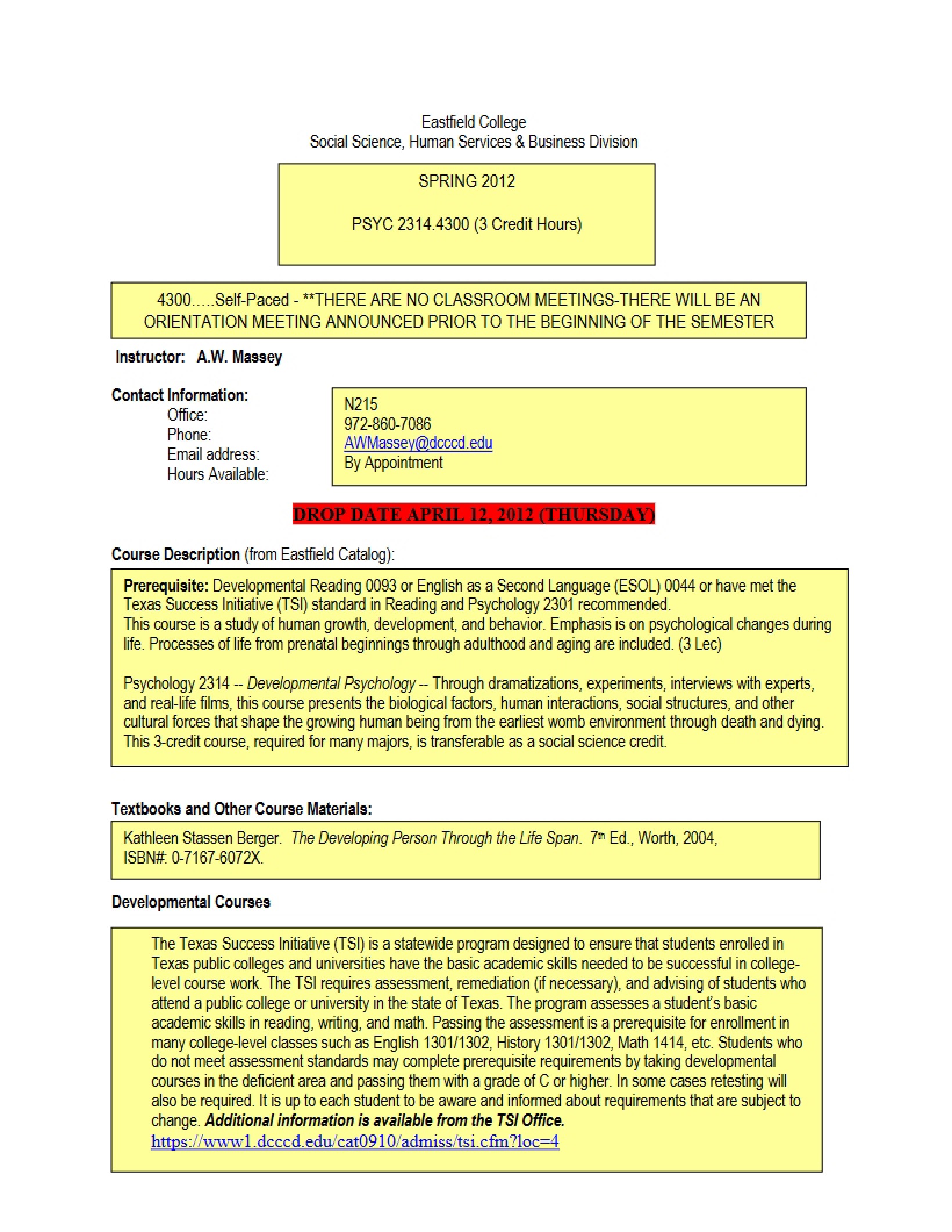 Lifespan Growth and Development Syllabus